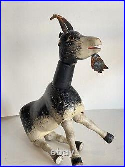 Antique Schoenhut Circus Billy Goat with Glass Eyes 8 long All Original Paint