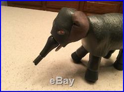 Antique Schoenhut Circus Elephant 5 Tall Painted Eyes Leather Ears