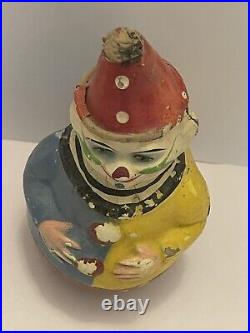 Antique Schoenhut German Paper Mache Roly Poly Toy Clown 8 Tall Early 1900's