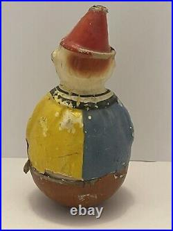 Antique Schoenhut German Paper Mache Roly Poly Toy Clown 8 Tall Early 1900's