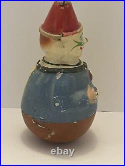 Antique Schoenhut German Paper Mache Roly Poly Toy Clown 8 Tall Early 1900's