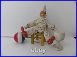 Antique Schoenhut Humpty Dumpty Circus Clown, Chair, Ball, Pedestal 4 Pieces