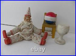 Antique Schoenhut Humpty Dumpty Circus Clown, Chair, Ball, Pedestal 4 Pieces