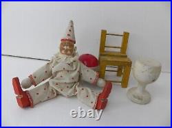 Antique Schoenhut Humpty Dumpty Circus Clown, Chair, Ball, Pedestal 4 Pieces