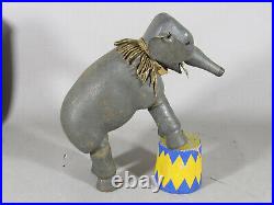 Antique Schoenhut Humpty Dumpty Circus Glass Eyed Elephant And Circus Prop Stool