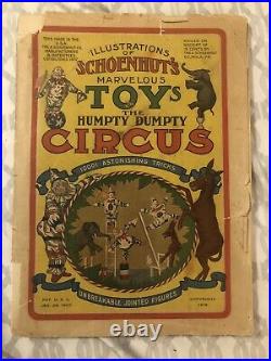 Antique Schoenhut Humpty Dumpty Circus Lot Monkey Clown Elephant Pamphlet Toys