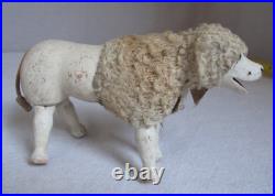 Antique Schoenhut Humpty Dumpty Circus Poodle Dog with Curly Fur and Glass Eyes