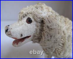 Antique Schoenhut Humpty Dumpty Circus Poodle Dog with Curly Fur and Glass Eyes