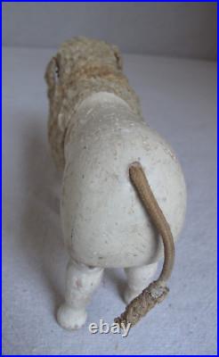 Antique Schoenhut Humpty Dumpty Circus Poodle Dog with Curly Fur and Glass Eyes