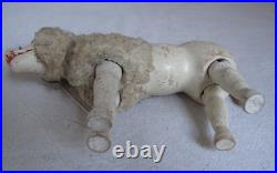 Antique Schoenhut Humpty Dumpty Circus Poodle Dog with Curly Fur and Glass Eyes