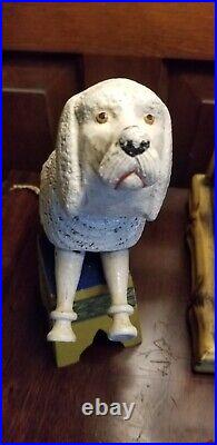 Antique Schoenhut Humpty Dumpty Circus Poodle White Dog W Square Pedestal Stool