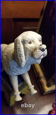 Antique Schoenhut Humpty Dumpty Circus Poodle White Dog W Square Pedestal Stool