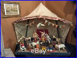 Antique Schoenhut Humpty Dumpty Circus Tent with 28 People, Animals, Accessories