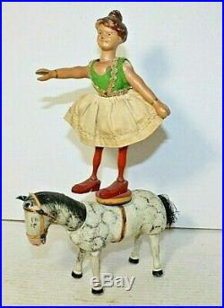 Antique Schoenhut Humpty Dumpty Circus Woman Acrobat Riding Horse Standing