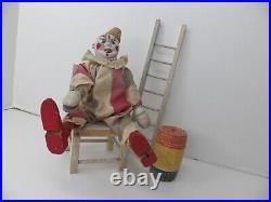 Antique Schoenhut Humpty Dumpty Early Clown, Chair, Ladder, Barrel