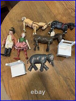 Antique Schoenhut Humpty Dumpy Circus Figures. Eight (8) Total Pieces