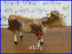 Antique Schoenhut Wooden Jointed BROWN COW Circus Animal Painted Eye m