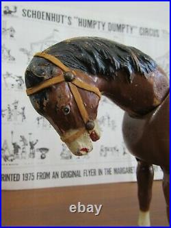 Antique Schoenhut Wooden Jointed BROWN HORSE & Saddle Circus Animal Painted Eye