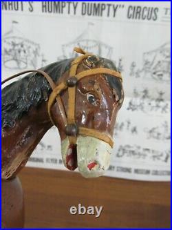 Antique Schoenhut Wooden Jointed BROWN HORSE & Saddle Circus Animal Painted Eye