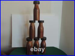 Antique Set 6 Wood D & M Bottles Carnival Circus Game Sports Knock Down Weighted