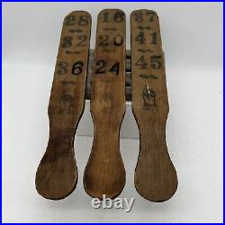 Antique Set Of Three Wooden Carnival Game Wheel Betting Paddles