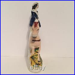 Antique Staffordshire Figure Girl Trick Rider Standing on Circus Horse c. 1860