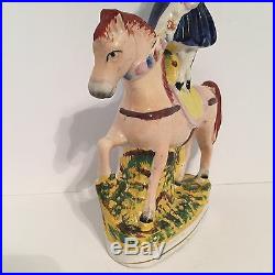 Antique Staffordshire Figure Girl Trick Rider Standing on Circus Horse c. 1860