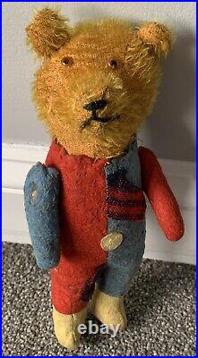 Antique Teddy Bear Clown Mohair & Felt Arm Rod Jointed Early Bear 9