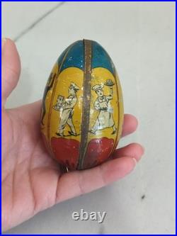 Antique Tin Litho Easter Egg Candy Container Circus Baker Chimney Sweeper Rare