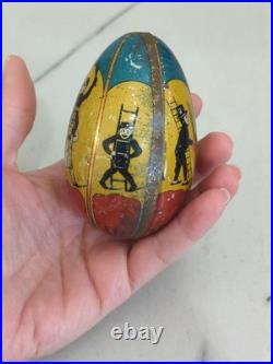 Antique Tin Litho Easter Egg Candy Container Circus Baker Chimney Sweeper Rare