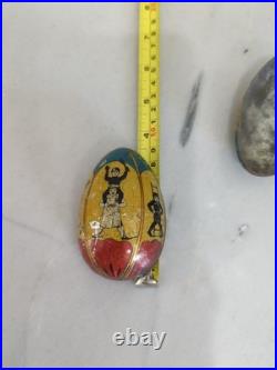 Antique Tin Litho Easter Egg Candy Container Circus Baker Chimney Sweeper Rare