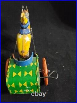 Antique Tin Litho Toy Circus Clown With Horse & Cart Metal Wind Up Toy