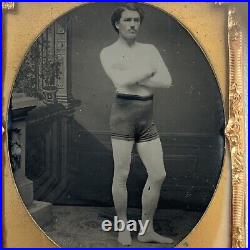 Antique Tintype Photograph Handsome Strong Man Boxer Circus Performer Wrestler