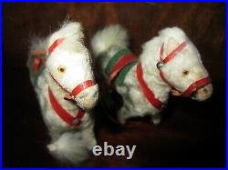 Antique Toy Miniature HorsesWooden HoovesGrey/White FurOriginal LeatherEyes