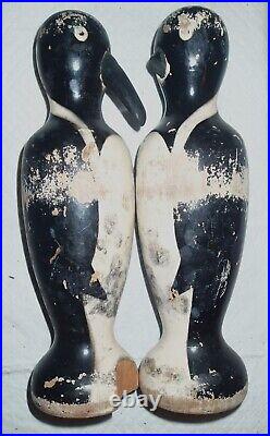 Antique Us Circus Carnival Wood Sculpture Penguin Bowling Ball Game Set Home Toy