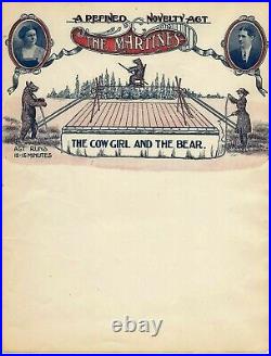 Antique Vaudeville/circus/wild West Shownovelty Act/cow Girl & Bear Letterhead
