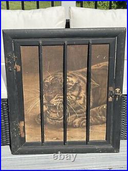 Antique Victorian Era Circus Lion Stone Lithograph Original Cage Frame