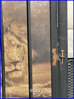 Antique Victorian Era Circus Lion Stone Lithograph Original Cage Frame