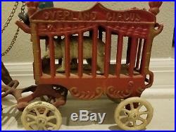 Antique Vintage Cast Iron Toy OVERLAND CIRCUS Wagon 2 Horses, 3 Riders & 1 Bear