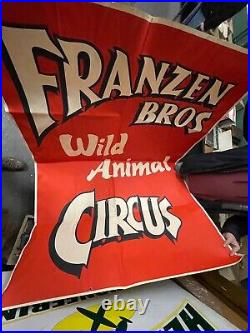 Antique Vintage FRANZEN BROS Circus Wild Animals LARGE Banner Poster BOLD Color