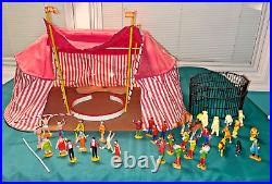Antique Vintage Jescan Spain Circus Toy Tent Ringmaster Band Singers Animals