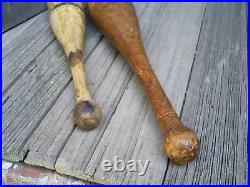Antique Vintage Juggling Exercise Circus Game Wood Pins Clubs 19 & 16