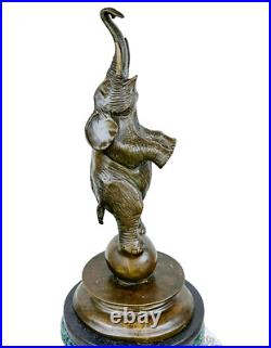 Antique Vintage Large Bronze Sculpture Circus Elephant on Ball 19