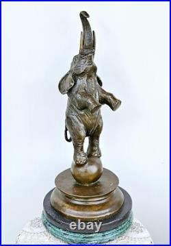 Antique Vintage Large Bronze Sculpture Circus Elephant on Ball 19