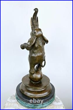 Antique Vintage Large Bronze Sculpture Circus Elephant on Ball 19