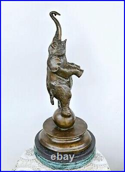 Antique Vintage Large Bronze Sculpture Circus Elephant on Ball 19
