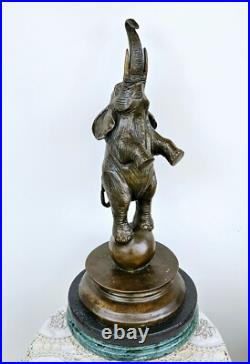 Antique Vintage Large Bronze Sculpture Circus Elephant on Ball 19
