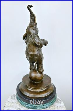 Antique Vintage Large Bronze Sculpture Circus Elephant on Ball 19