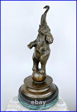 Antique Vintage Large Bronze Sculpture Circus Elephant on Ball 19