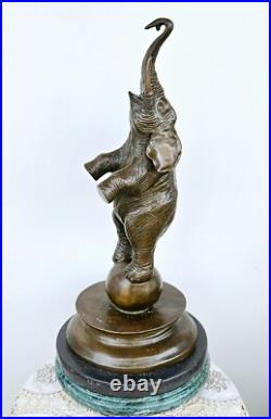 Antique Vintage Large Bronze Sculpture Circus Elephant on Ball 19